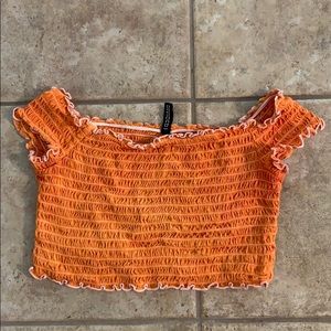 Orange off the shoulder crop top
